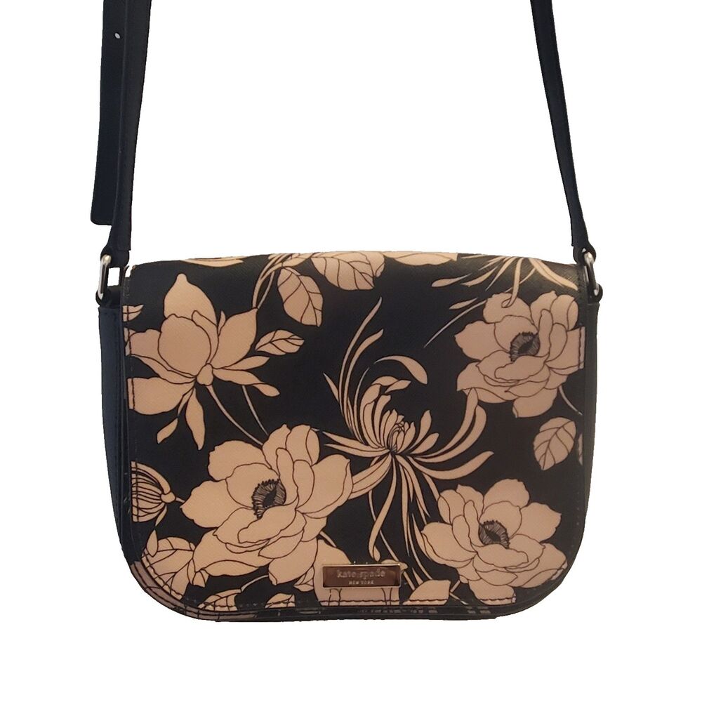 Kate Spade Small Crossbody Floral Black Pink Bag Laurel Way Gardenia Carsen